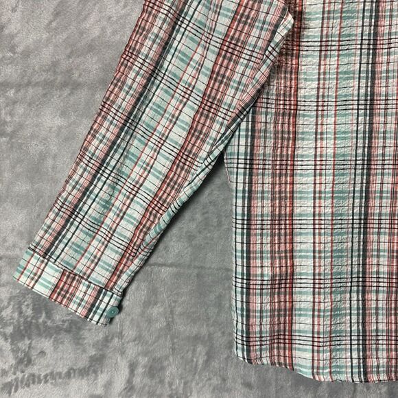 Woolrich Breeze Teal Coral Front Button Up Crinkle Texture Shirt Top Size XL - Picture 5 of 9